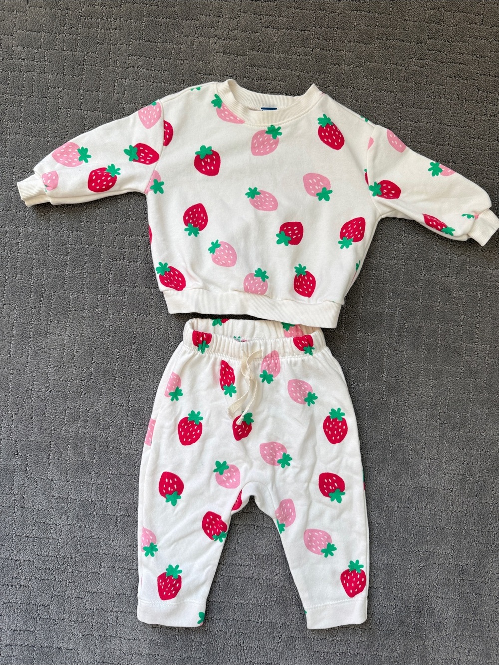 Old Navy Cream Pajama Set with Pink & Red Strawberry Print